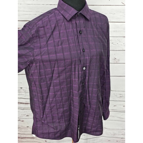 Kenneth Cole New York Slim Fit‎ Vintage Purple Plaid Long-Sleeve Button-Up Shirt - Picture 4 of 11